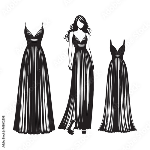Maxi Skirt Silhouette Showcase - Unveiling the Timeless Elegance of Flowing Fabrics with Maxi Skirt Illustration - Minimallest Vector
