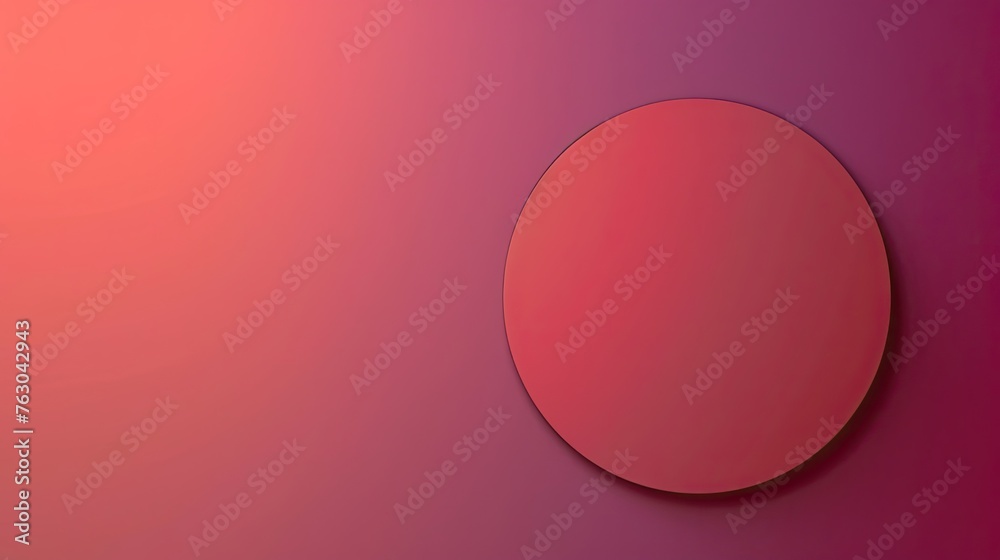 Abstract image of minimalistic background. A composition of a circle near the center of pink color, backdrop in form of a gradient between purple and pink. Design, smooth transition. Generative by AI