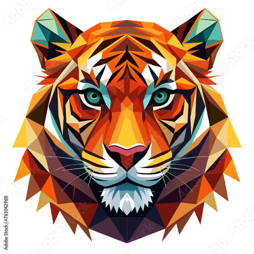 Tiger head. Polygonal low poly style vector illustration.