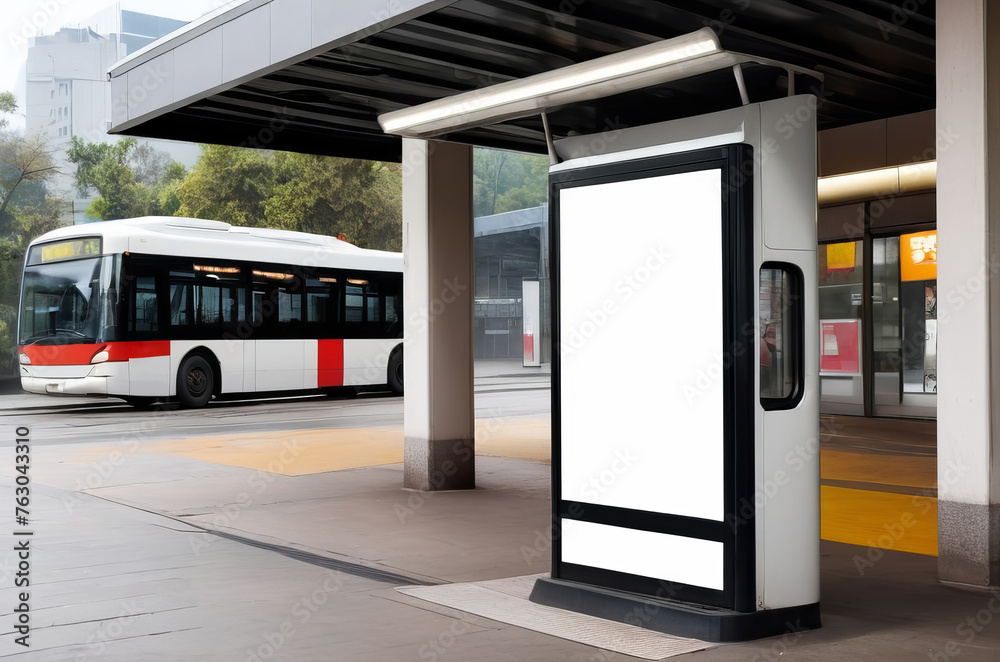 White mockup stand on bus station