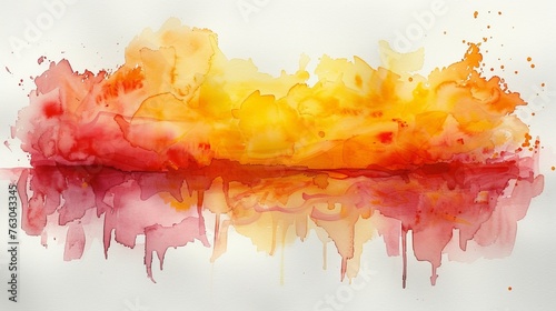 An indentation of red watercolors overflowing orange. A smear of red-yellow is traced across the horizontal strip. photo