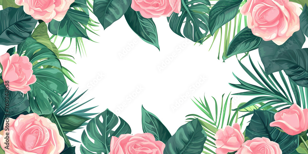 Rose tropical leaves card template. Elegant decor