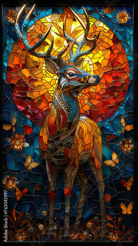 Stylized deer portrait with vibrant patterns