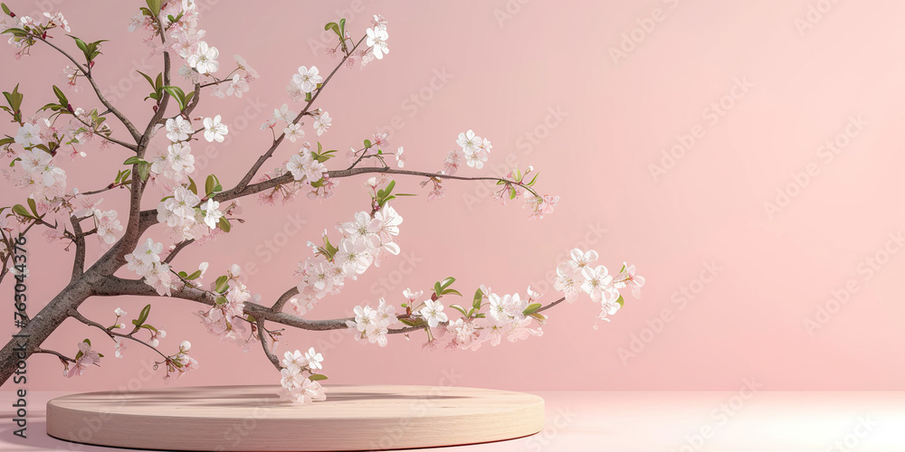 Round pink podium platform stand for product present Round pink podium platform stand for product present