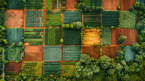 arial view of industrial agriculture,  agricultural landscape