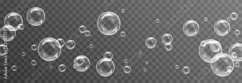 Vector soap bubbles png. Flying soap bubbles. Soap bubbles with various reflections. Detergent, soap, shampoo, foam.