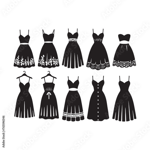 Blissful Sundress Silhouette Showcase - Embracing the Sun-Kissed Beauty of Summer Fashion with Sundress Illustration - Minimallest Sundress Vector
