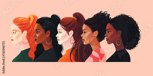 Set of multi racial women with different skin photo