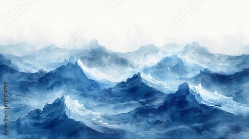 Handpainted background of blue water abstract waves in watercolor © Zaleman