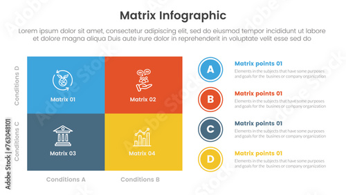matrix structure model template for infographic template banner with big square and circle outline stack vertical with 4 point stage list