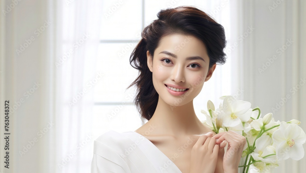 Beauty young cute Asian women with soft glow skin, face care, facial treatment, beauty and spa, body care, cute Asian girl portrait. Beauty young cute Asian women with soft glow skin, face care, facial treatment, beauty and spa, body care, cute Asian girl portrait.