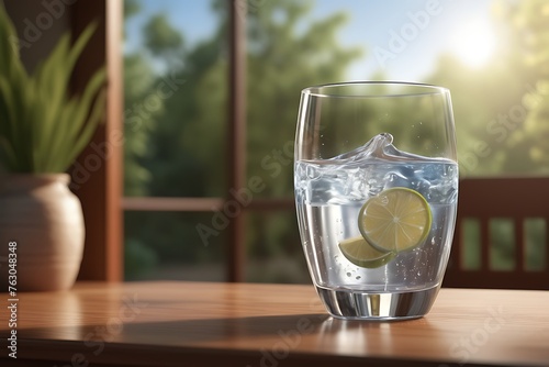 Photo of water glass on table ai generative