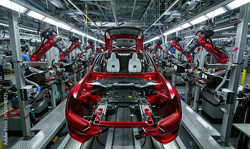 Efficient Car Factory, Robotic Assembly Line in Action