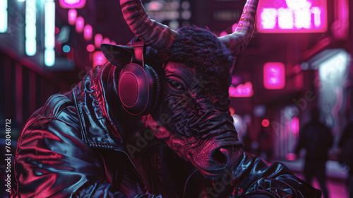 A cosmic bull wearing moder...