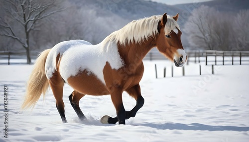 A Horse With Its Coat Covered In Snow Frolicking Upscaled 2 1