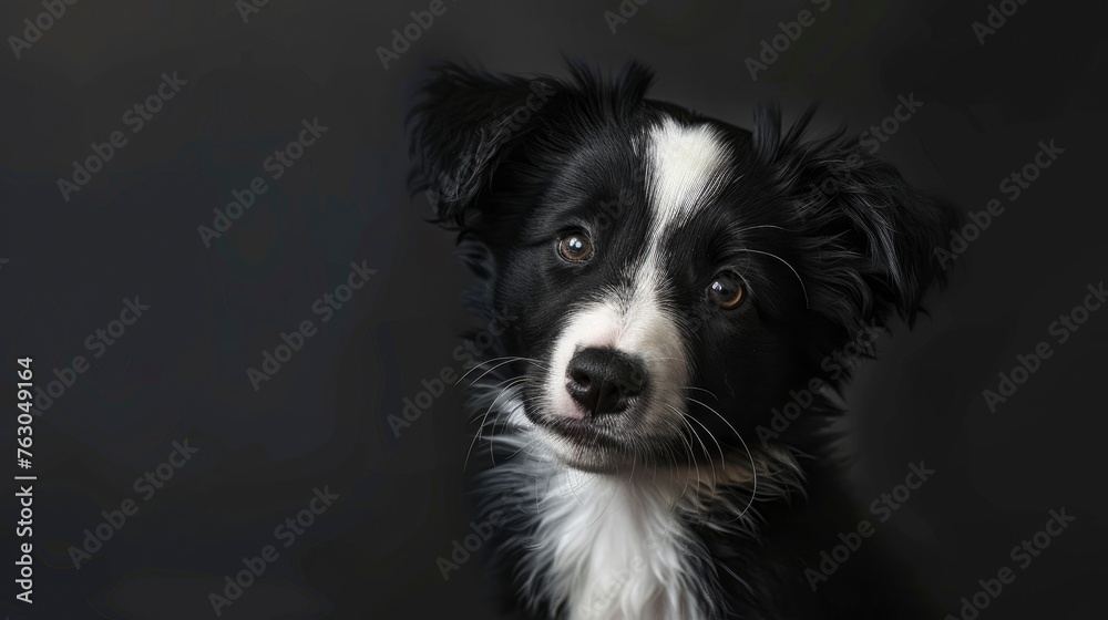 Portrait Hungry Border Collie Puppy Dog, Banner Image For Website, Background, Desktop Wallpaper