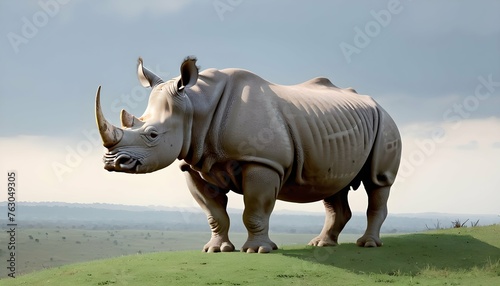 A Rhinoceros Standing Tall On A Hill Upscaled 3