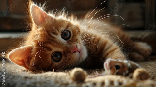 Pretty Ginger Cat Playing Little Gerbil, Banner Image For Website, Background, Desktop Wallpaper