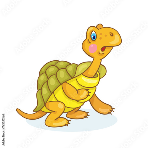 Surprised little turtle sits. Vector illustration. Isolated on white background.