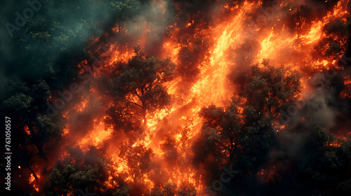 Wildfire forest fire burning. Top view of forest fire © larisabozhikova