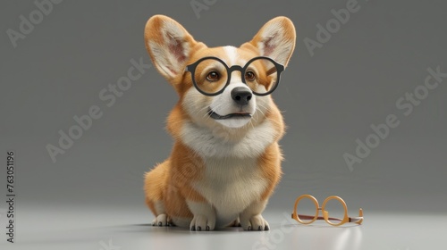 Smart Funny Corgi Dog Glasses Sitting, Banner Image For Website, Background, Desktop Wallpaper © Pic Hub