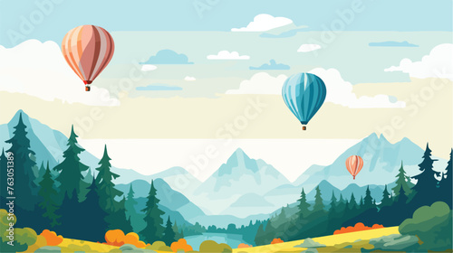 The air balloons are flying over the forest. 