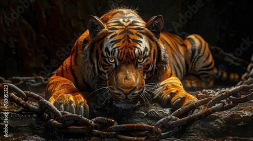 Tiger Chained Stone  Banner Image For Website  Background  Desktop Wallpaper