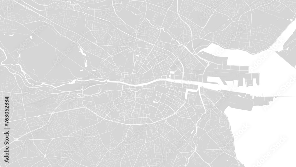 Obraz premium Background Dublin map, Ireland, white and light grey city poster. Vector map with roads and water.