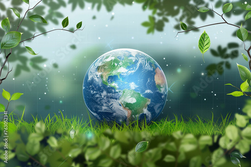vector illustration of  planet earth on green grass 