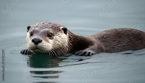 An Otter With Its Body Submerged In Water Hunting Upscaled 2