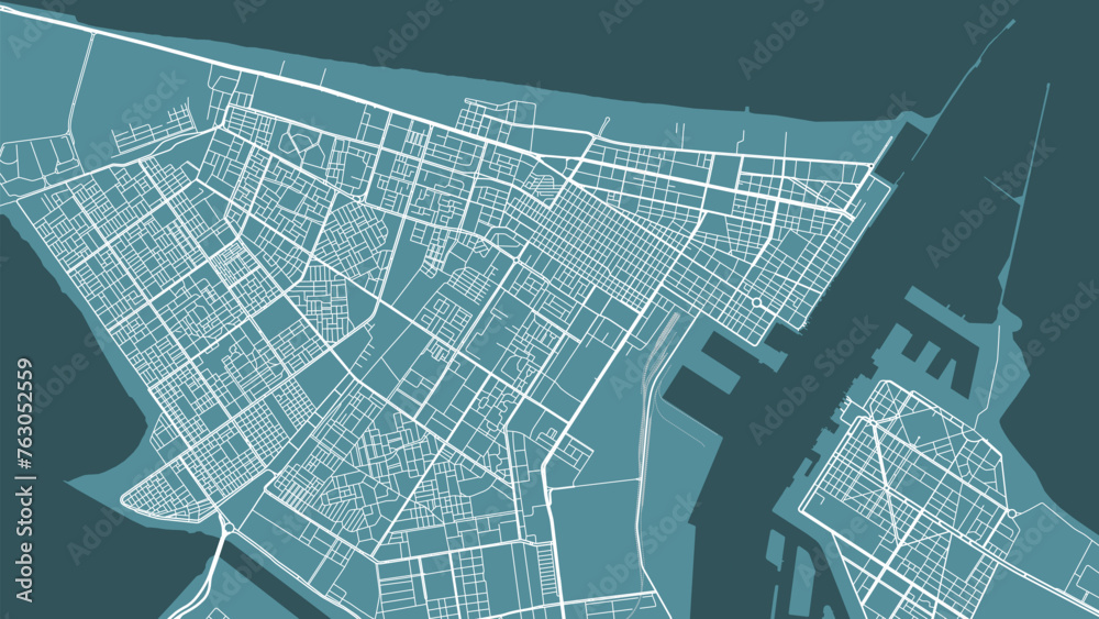 Blue Port Said map, city in Egypt. Streetmap municipal area.