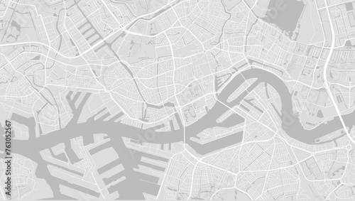Background Rotterdam map, Netherlands, white and light grey city poster. Vector map with roads and water.