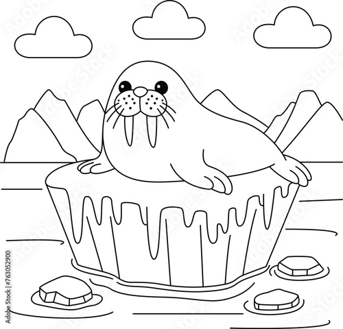 Walrus lying on the ice coloring page