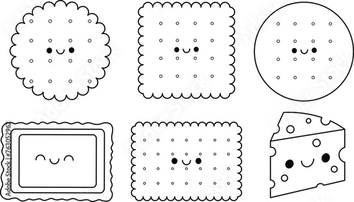 Biscuits and Cheese Cartoon Character Coloring Page Vector Illustration