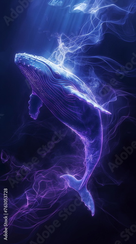Ethereal Glow: Breathtaking Bioluminescent Blue Whale Art generative AI