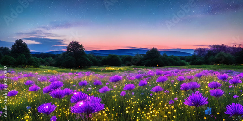 Stardust Meadow. At twilight, a meadow blooms with luminescent flowers.