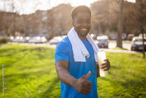 Portrait of young african-american man who is ready for jogging.
