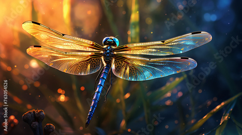 Magical dragonfly on a hot summer day