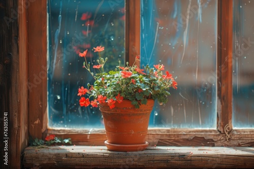 A potted plant sitting on a window sill, suitable for home decor or gardening concepts