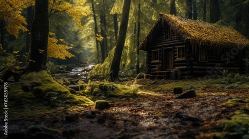A cozy cabin nestled in the serene forest, perfect for nature lovers and outdoor enthusiasts photo