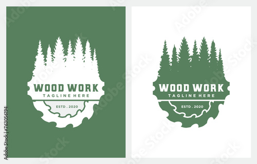 Wood Work Sawmill Emblem logo design vector illustration