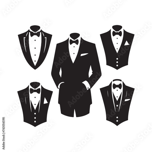 Refined Tuxedo Silhouette Spectacle - Redefining Sophistication with Tuxedo Illustration - Clean Tuxedo Vector Artwork
