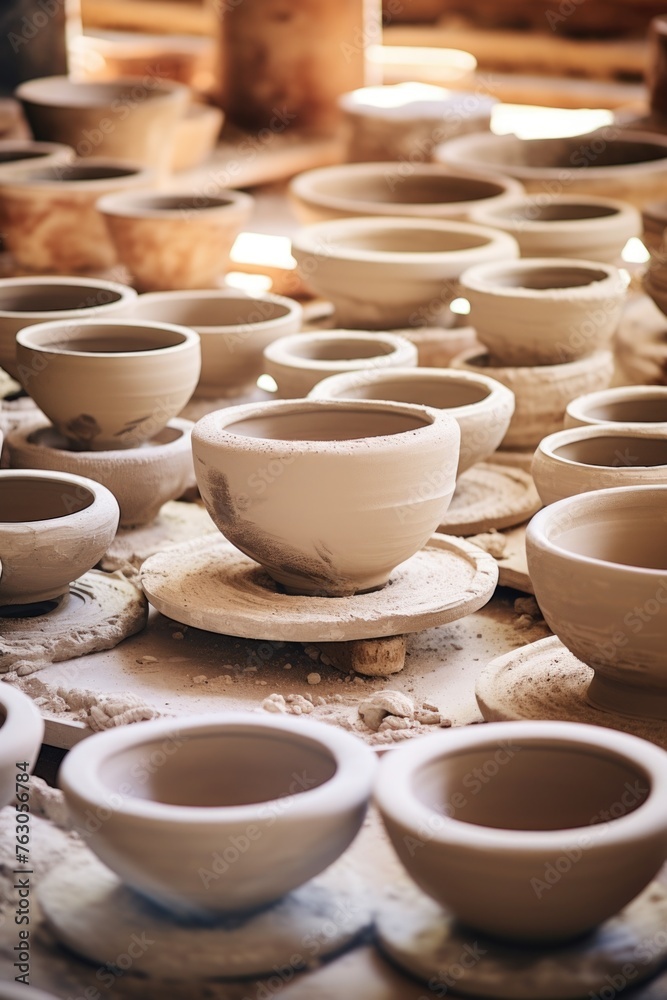 A bunch of bowls on a table, perfect for kitchen or dining concepts A bunch of bowls on a table, perfect for kitchen or dining concepts
