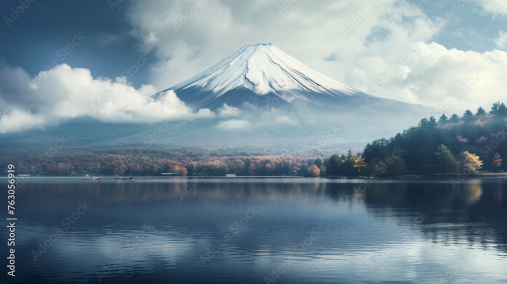 Mountain Fuji San with cloudy at Kawaguchiko Lake in J