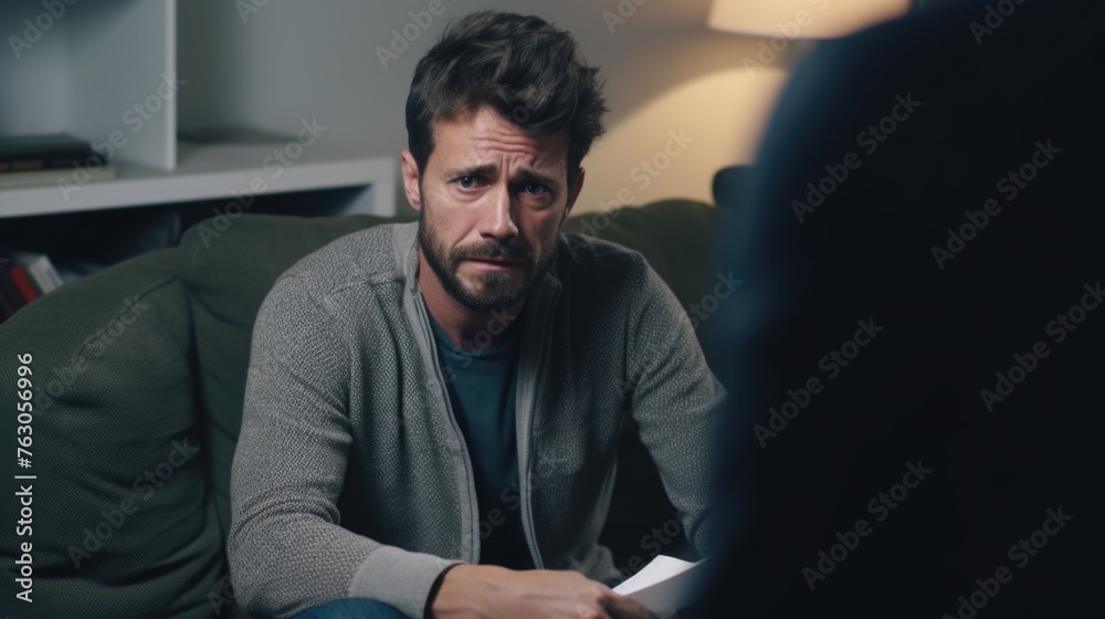 A man sitting on a couch with a remote control. Suitable for technology and leisure concepts A man sitting on a couch with a remote control. Suitable for technology and leisure concepts
