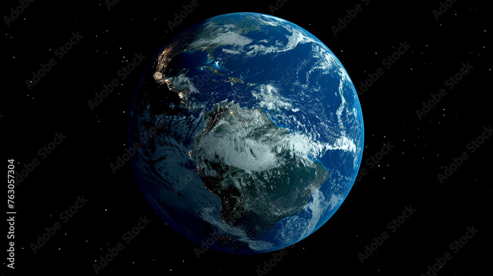 A close up of the Earth with a dark sky background