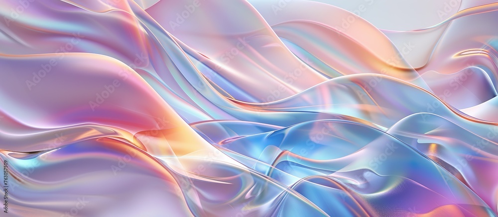 Iridescent abstract waves background. Colorful holographic colors swirling shapes.