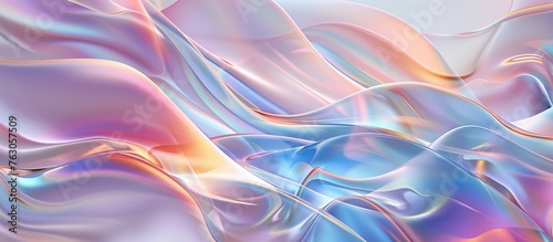Iridescent abstract waves background. Colorful holographic colors swirling shapes.