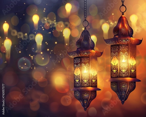 Elegant Eid al Adah, Eid Mubarak Islamic greeting card, Islamic festival of sacrifice, Eid al-Adha Mubarak, Happy Eid Ul Adah, lantern Islamic , Eid Mubarak. holiday festival, banner.  photo