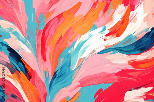 Vibrant painting with red  orange  and blue colors. Suitable for backgrounds or artistic projects